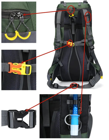 Aurevo Waterdichte Rugzak 60L – Duurzame Outdoor Backpack met Multifunctionele Indeling