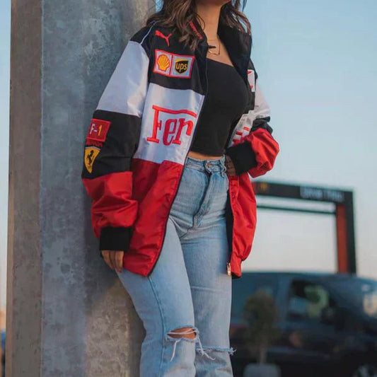 Veloria Unisex Racing Jack met Patchwork Details – Oversized Streetwear Jas