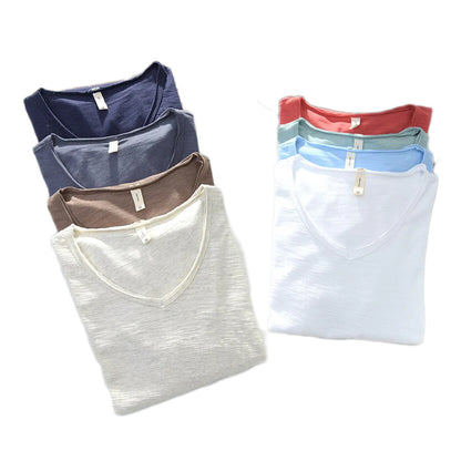 Monde Linnen Heren T-shirt met V-hals – Lichtgewicht Zomerhemd met Korte Mouwen