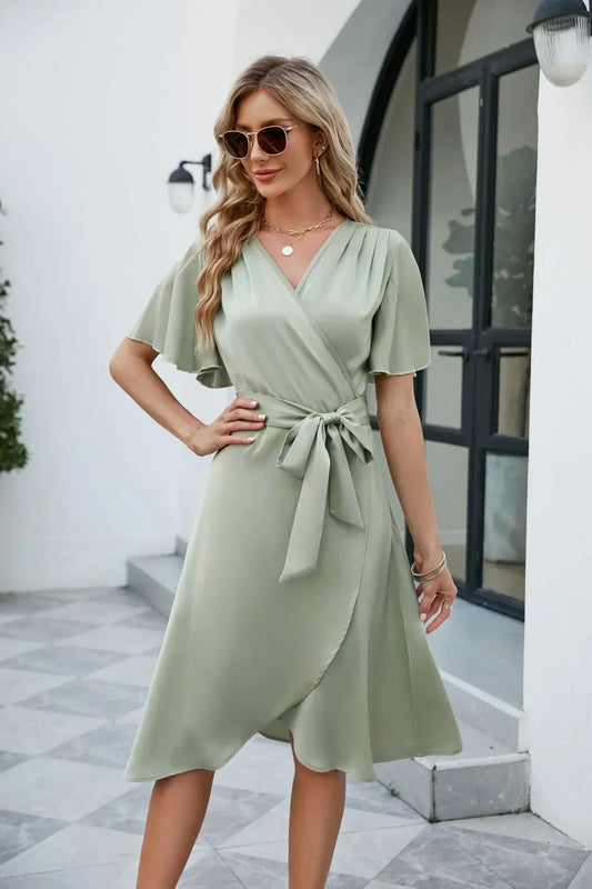 Monde Zomerjurk met V-Hals en Tailleband – Luchtig Katoen – Dames – Casual Pasvorm