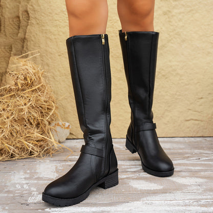 Veloria Dameslaarzen met Decoratieve Bandjes en Zijrits – Elegante Kunstleren Boots