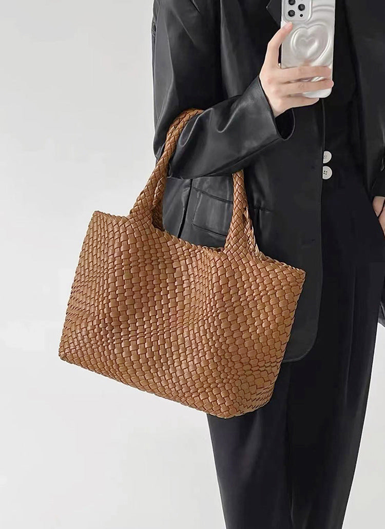 Élanor Gevlochten Luxe Tote van Vegan Leer – Ruime Dames Handtas met Woven Design