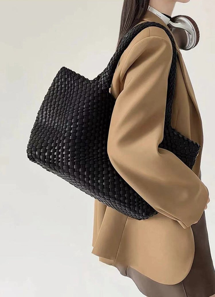 Élanor Gevlochten Luxe Tote van Vegan Leer – Ruime Dames Handtas met Woven Design