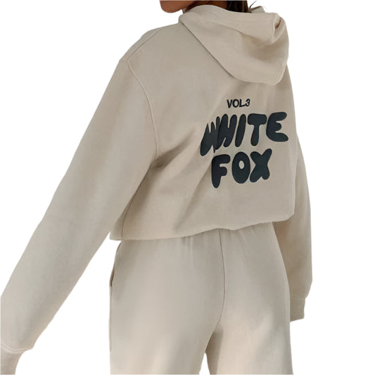 Dames Trainingspak Monde Witte Vos – Wit – Katoenmix – Loose Fit – Capuchon – Elastische Boorden
