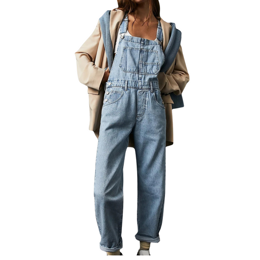 Marlene – Relaxed Fit Denim Jumpsuit met Haremstijl en Diepe Halslijn