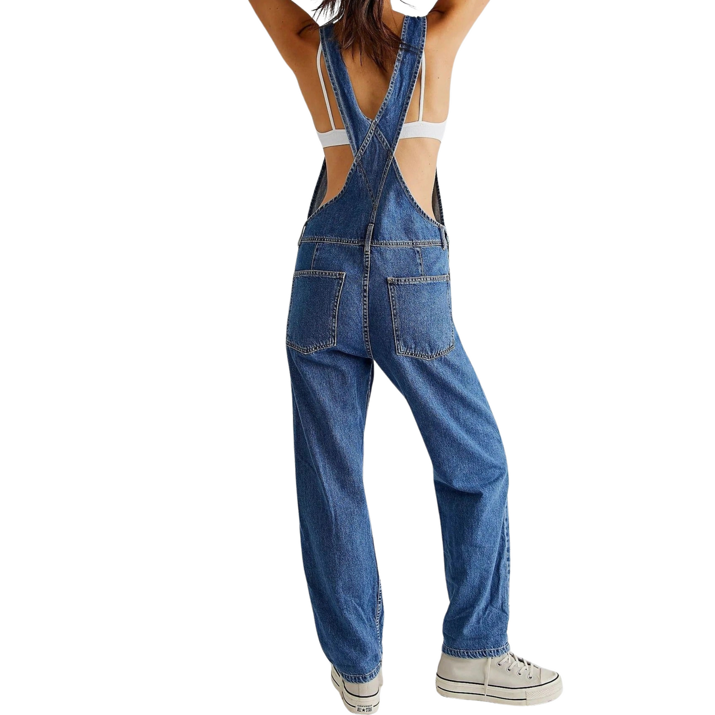 Marlene – Relaxed Fit Denim Jumpsuit met Haremstijl en Diepe Halslijn