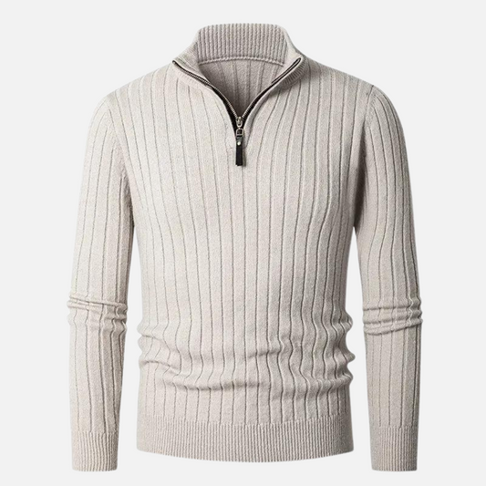 Évoque Half-Zip Trui van Katoen met Hoge Kraag en Lange Mouwen