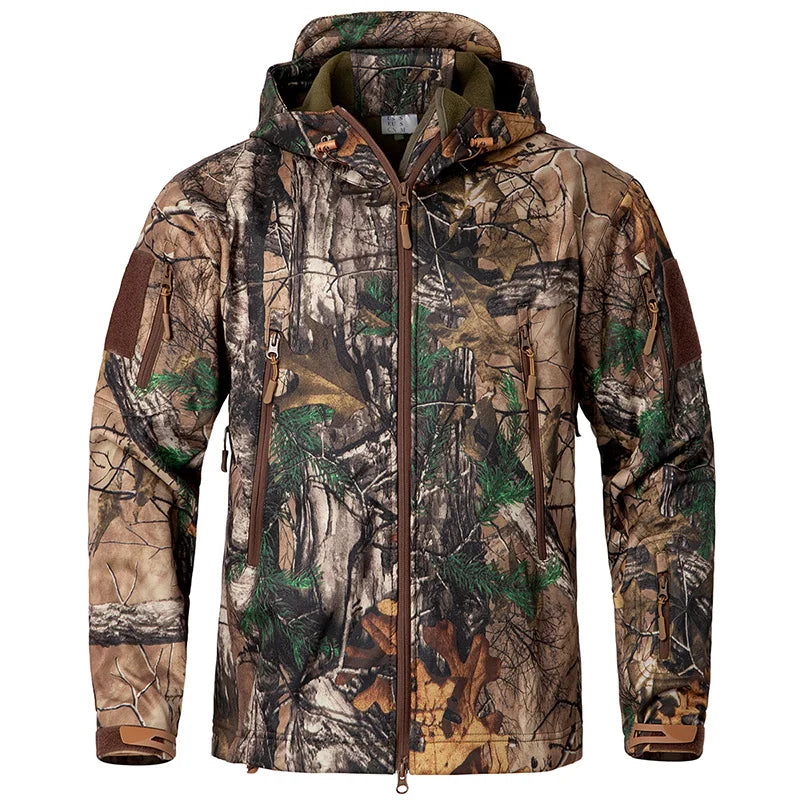 Élanor Heren Softshell Camouflage Jas met Capuchon – Waterdicht & Gevoerd Outdoor Jack voor Jacht en Wandelen