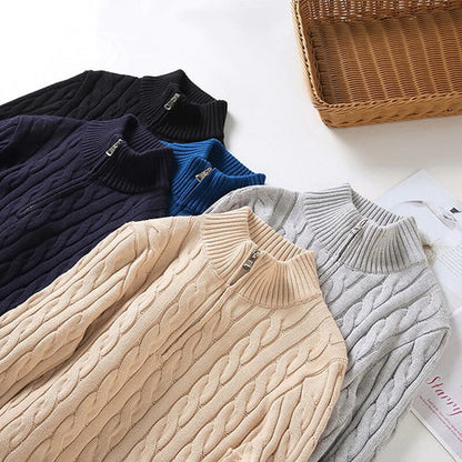 Élanor Half-Zip Trui van Katoen met Hoge Kraag en Lange Mouwen