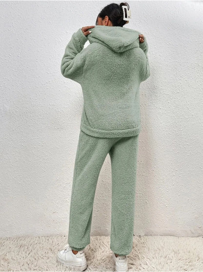 Veloria Teddy Huispak met Capuchon en Broek – Zachte Lounge Set voor Winter