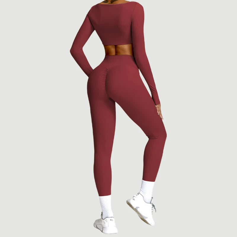 Évoque Dames Yogaset – Sneldrogende Sportoutfit met Lange Mouwen en Legging voor Training en Hardlopen