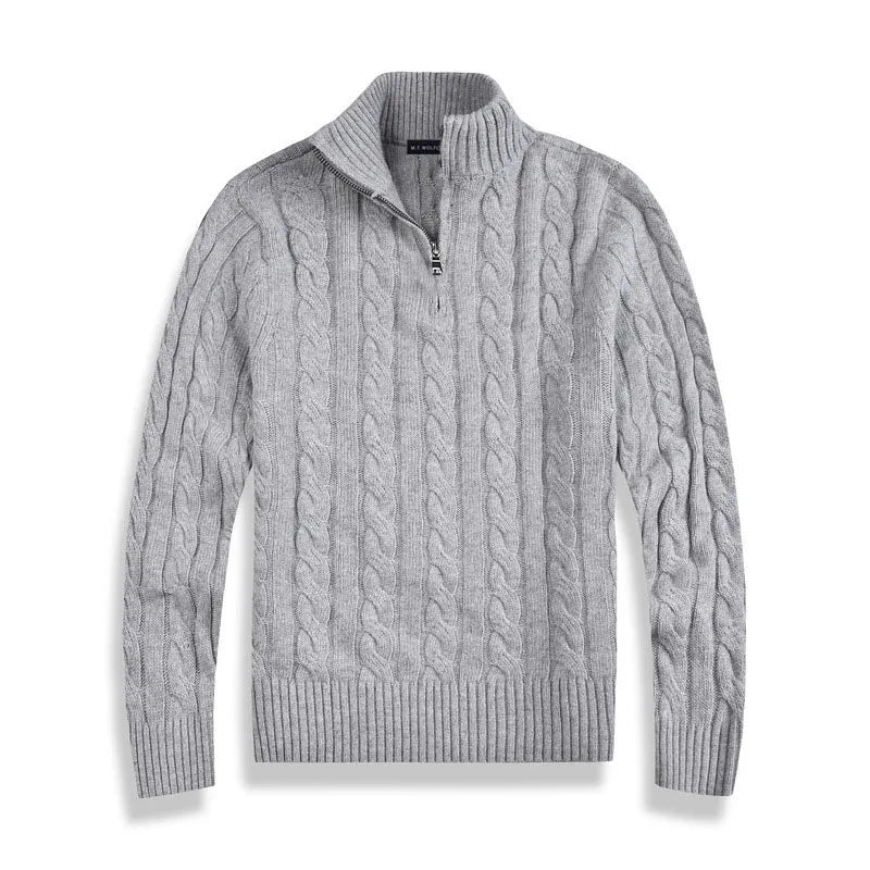 Élanor Half-Zip Trui van Katoen met Hoge Kraag en Lange Mouwen
