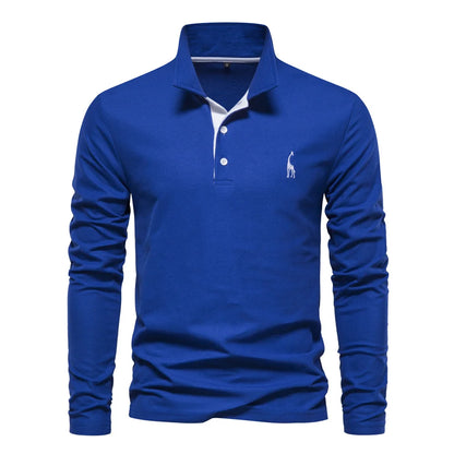 Élanor Heren Polo met Hert Borduursel – Effen Kleur, Lange Mouw, Zakelijk & Sociaal
