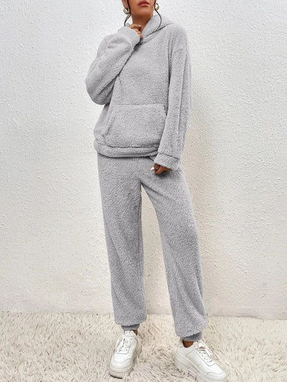 Veloria Teddy Huispak met Capuchon en Broek – Zachte Lounge Set voor Winter