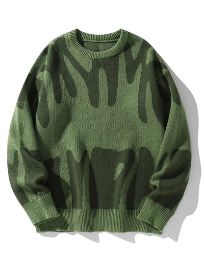 Élanor Jacquard Gebreide Heren Trui met Ronde Hals en Contrasterend Patroon