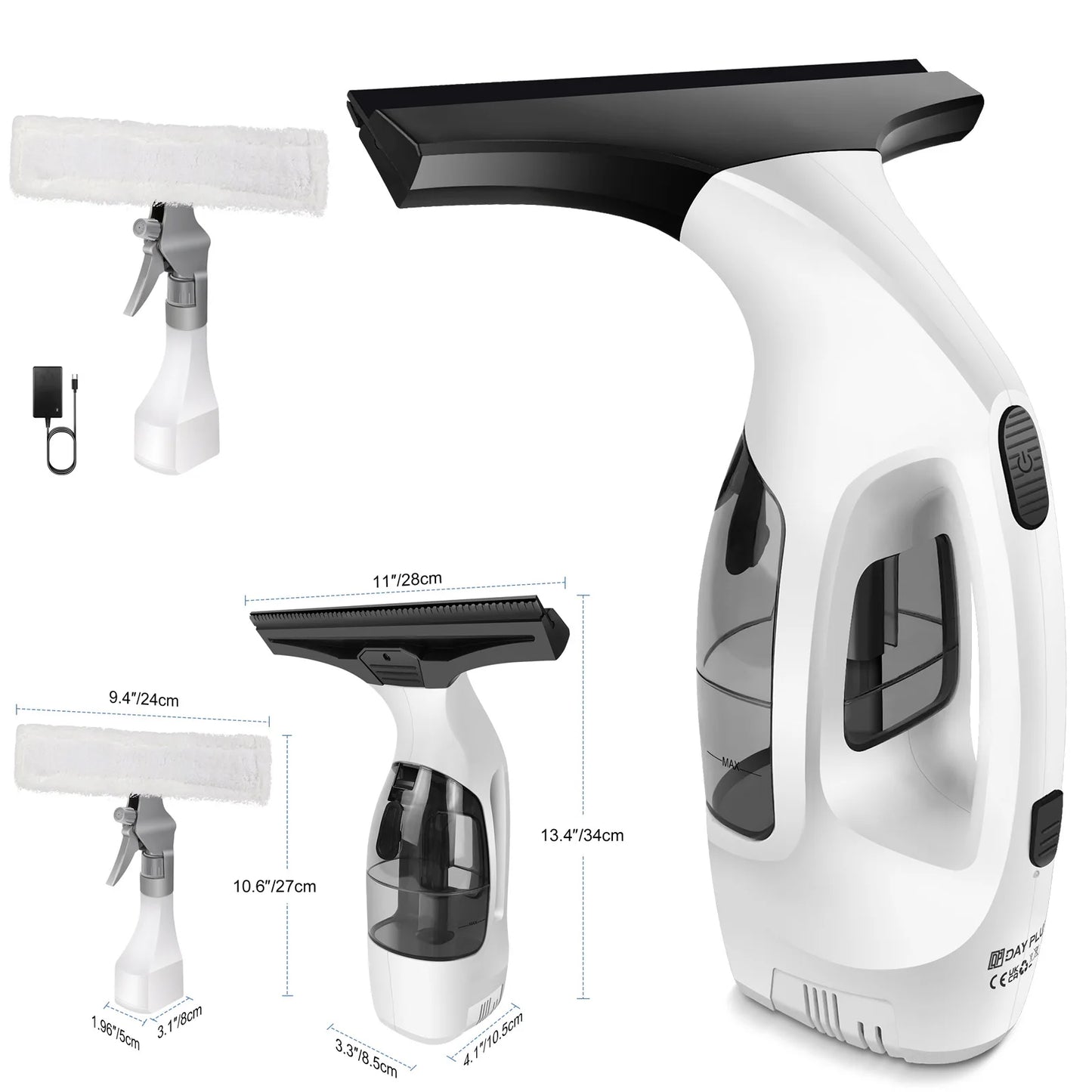 Aurevo Oplaadbare Draadloze Ramenreiniger met Squeegee & Microvezel Scrubber