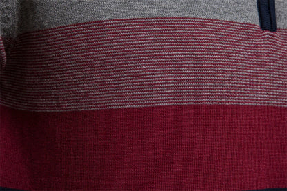 Monde Heren Trui met Kwart-Rits en Streeppatroon – Slim Fit – Katoenmix