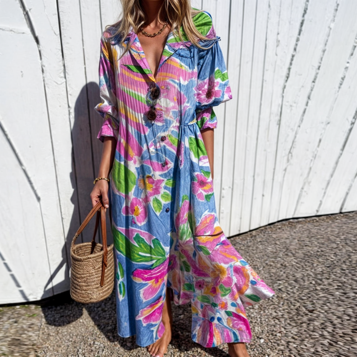 Monde Damesjurk in Boho Stijl – Katoen en Viscose – Luchtig Zomerdesign – Elastische Taille – Beschikbaar t/m 3XL