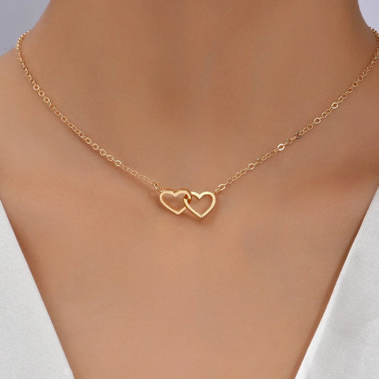 Monde Damesketting met dubbele hartvormige hanger – Verstelbare lengte – Zinklegering – Fijne schakelketting