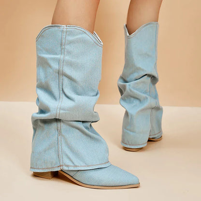 Élanor | Denim Knielaarzen voor Dames – Stijlvolle Spijkerstof Laarzen met Elegante Pasvorm