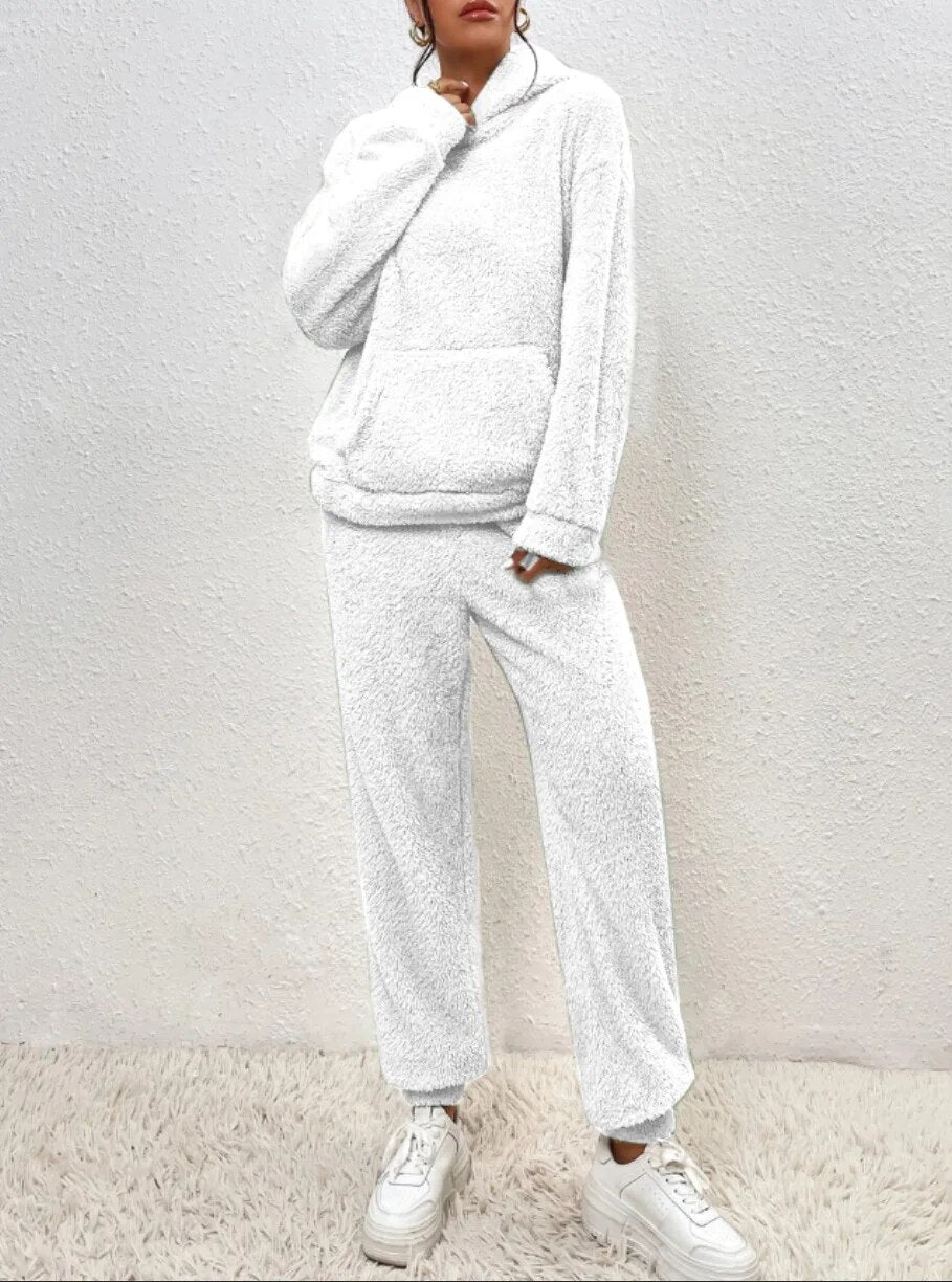 Veloria Teddy Huispak met Capuchon en Broek – Zachte Lounge Set voor Winter