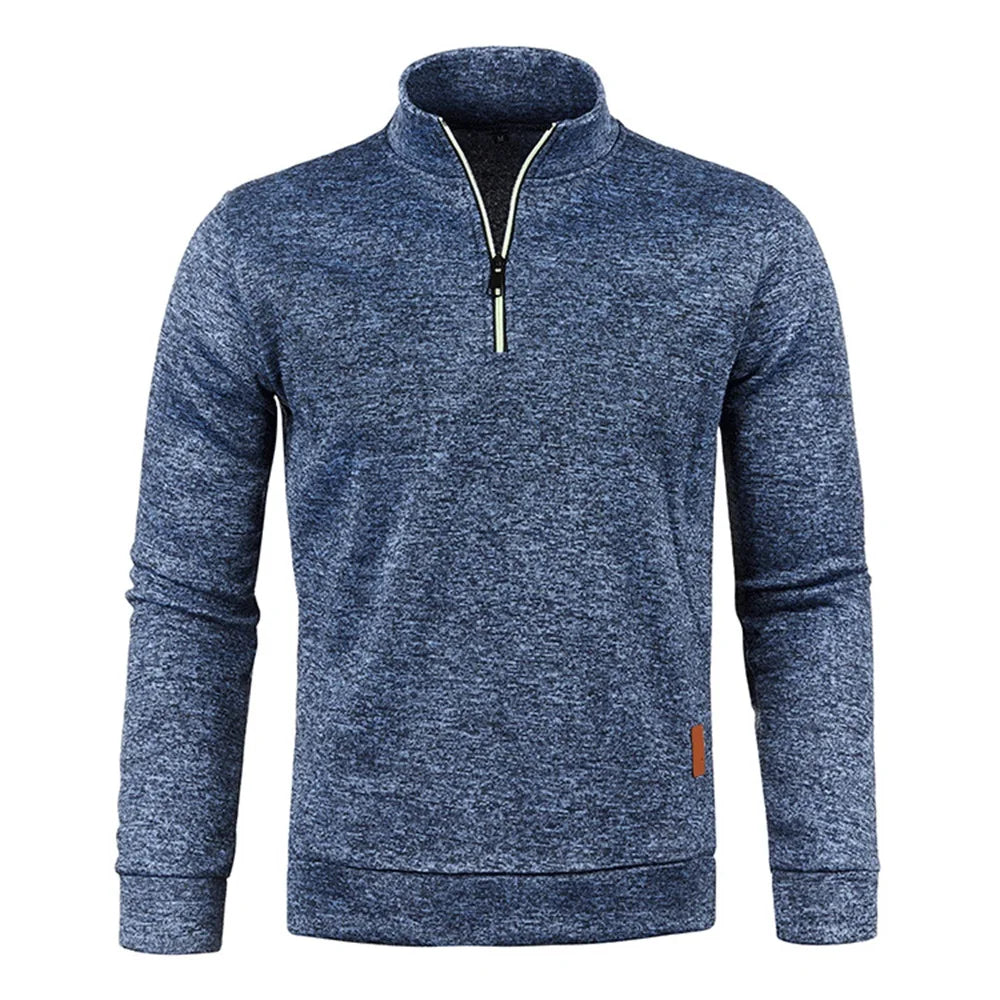 Évoque Heren Sweatshirt met Halve Rits – Dikkere Trui in Effen Kleur met Colkraag