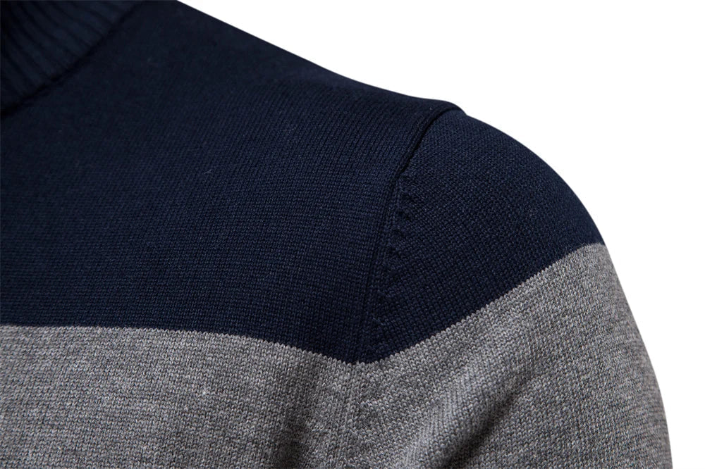 Monde Heren Trui met Kwart-Rits en Streeppatroon – Slim Fit – Katoenmix
