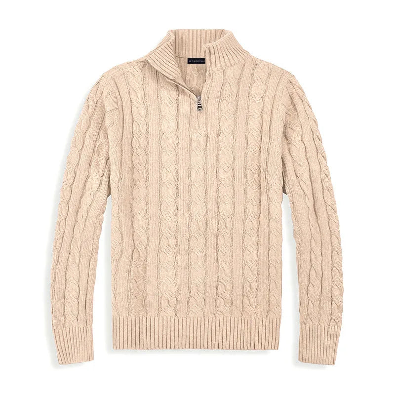 Élanor Half-Zip Trui van Katoen met Hoge Kraag en Lange Mouwen