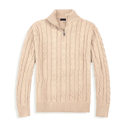 Élanor Half-Zip Trui van Katoen met Hoge Kraag en Lange Mouwen