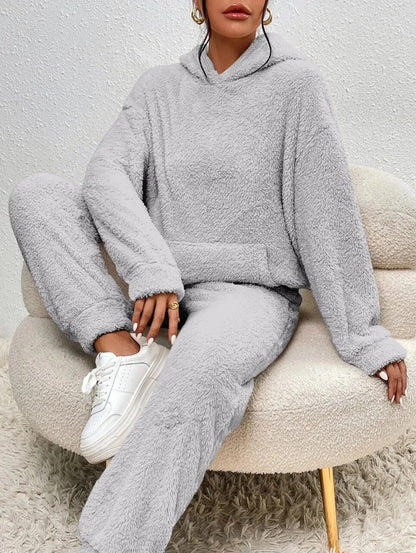 Veloria Teddy Huispak met Capuchon en Broek – Zachte Lounge Set voor Winter
