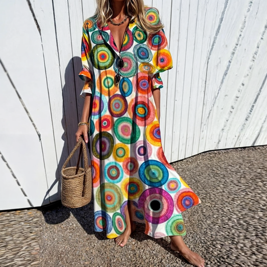 Monde Damesjurk in Boho Stijl – Katoen en Viscose – Luchtig Zomerdesign – Elastische Taille – Beschikbaar t/m 3XL