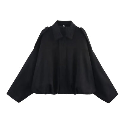 Élanor Suède Effect Vrouwelijke Oversized Bomberjack met Kraag en Schouderdetails