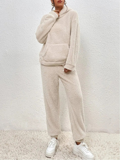 Veloria Teddy Huispak met Capuchon en Broek – Zachte Lounge Set voor Winter
