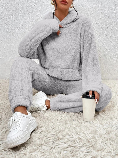 Veloria Teddy Huispak met Capuchon en Broek – Zachte Lounge Set voor Winter