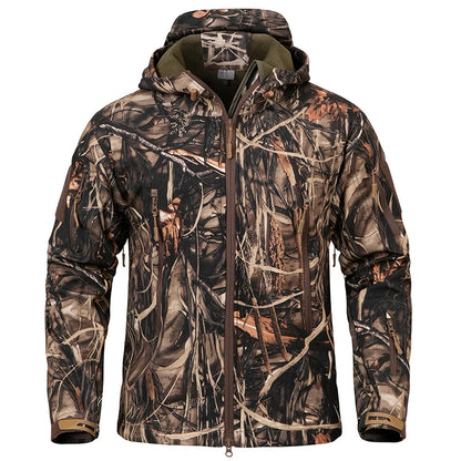 Élanor Heren Softshell Camouflage Jas met Capuchon – Waterdicht & Gevoerd Outdoor Jack voor Jacht en Wandelen