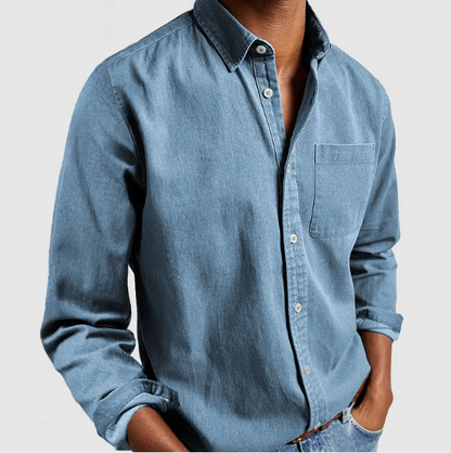 Élanor Heren Denim Overhemd van Katoenmix met Klassieke Knoopsluiting
