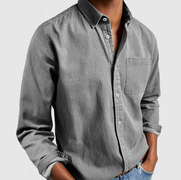Élanor Heren Denim Overhemd van Katoenmix met Klassieke Knoopsluiting