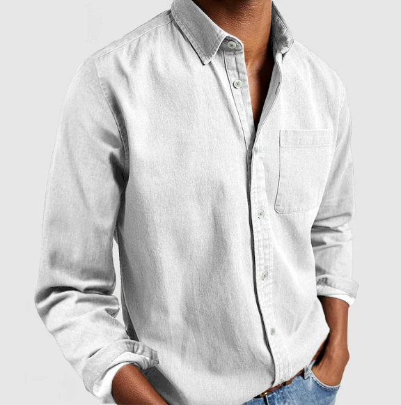 Élanor Heren Denim Overhemd van Katoenmix met Klassieke Knoopsluiting