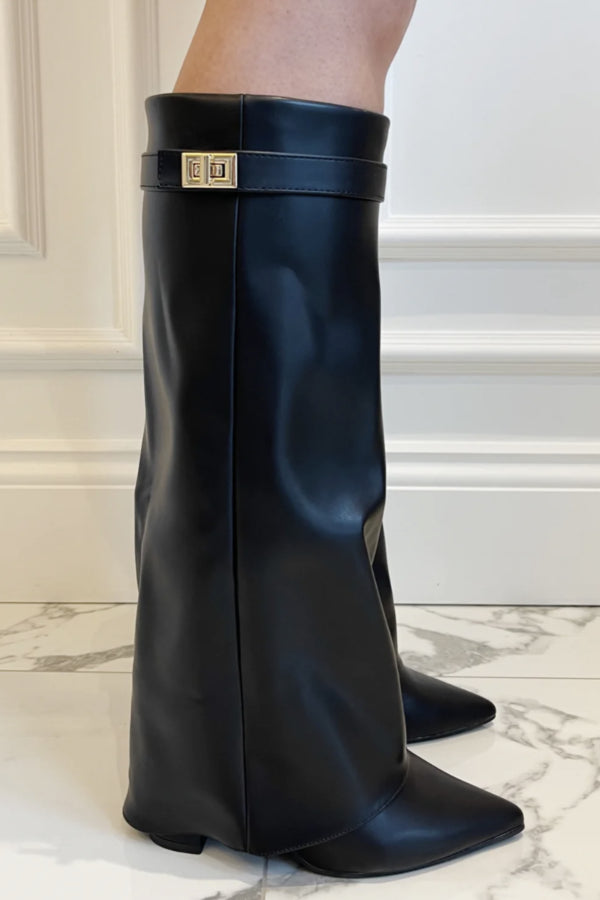 Élanor | Hoge laarzen van leer of suède met flap en blokhak 8,5 cm