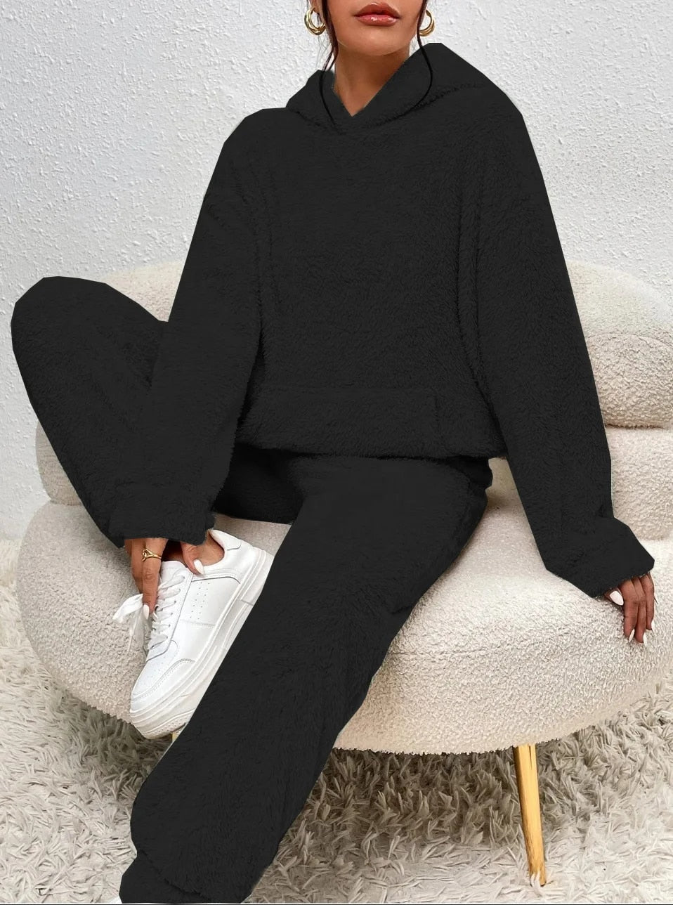Veloria Teddy Huispak met Capuchon en Broek – Zachte Lounge Set voor Winter