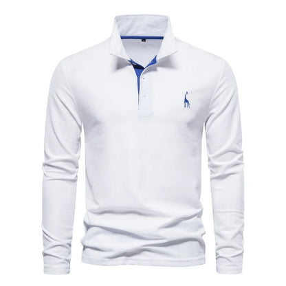 Élanor Heren Polo met Hert Borduursel – Effen Kleur, Lange Mouw, Zakelijk & Sociaal