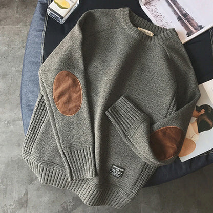Évoque Heren Gebreide Pullover – Oversized Trui met Patchdetails en Ronde Hals