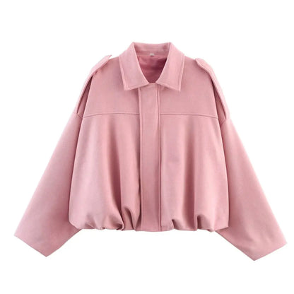 Élanor Suède Effect Vrouwelijke Oversized Bomberjack met Kraag en Schouderdetails