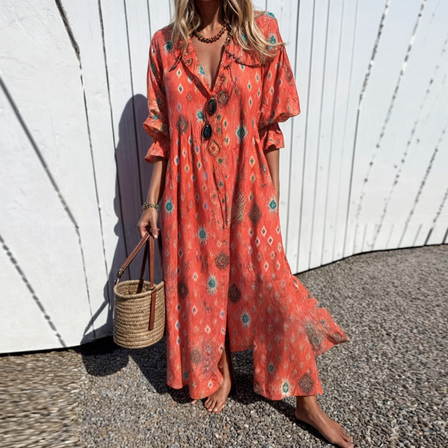 Monde Damesjurk in Boho Stijl – Katoen en Viscose – Luchtig Zomerdesign – Elastische Taille – Beschikbaar t/m 3XL