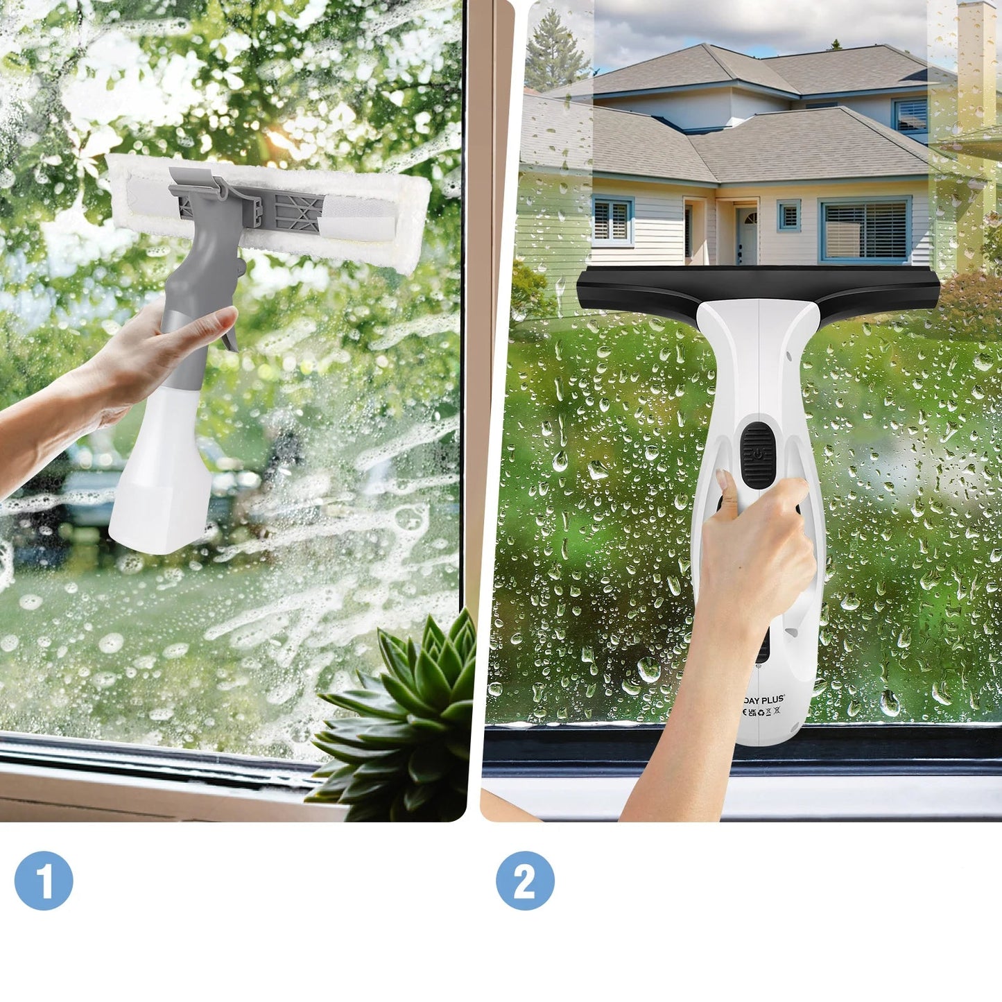 Aurevo Oplaadbare Draadloze Ramenreiniger met Squeegee & Microvezel Scrubber