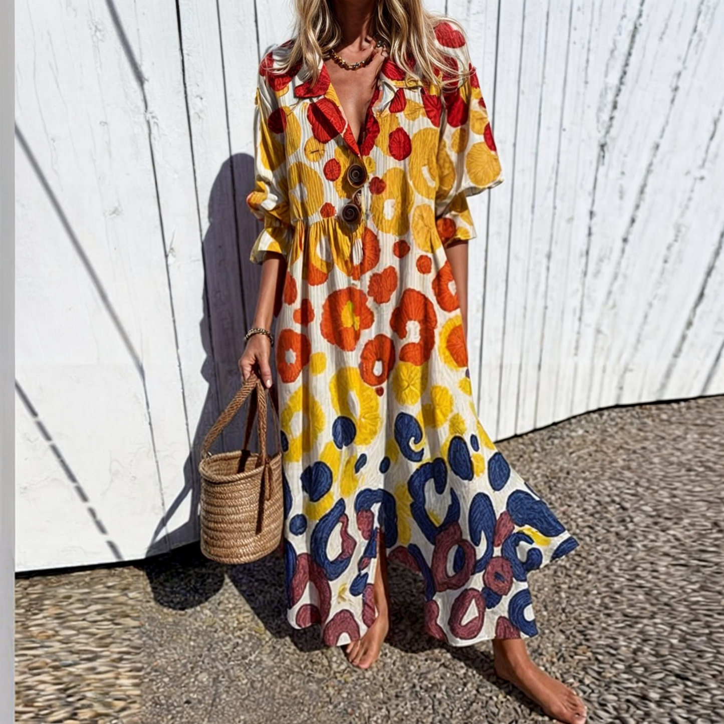 Monde Damesjurk in Boho Stijl – Katoen en Viscose – Luchtig Zomerdesign – Elastische Taille – Beschikbaar t/m 3XL