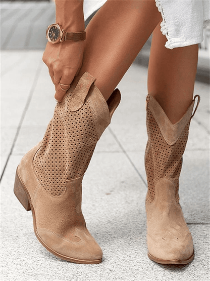 Veloria – Westerse Cowboylaarzen van Leer met Halflange Schacht en Steekdetails