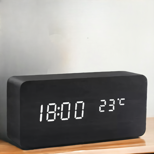 Monde Houten digitale wekker met LED-display, temperatuur- en luchtvochtigheidsmeter