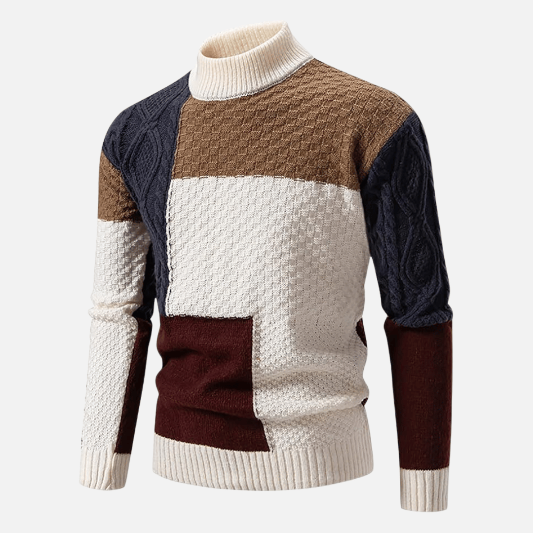 Élanor Luxe Patchwork Sweater van Hoogwaardig Katoen – Loose Fit Crewneck