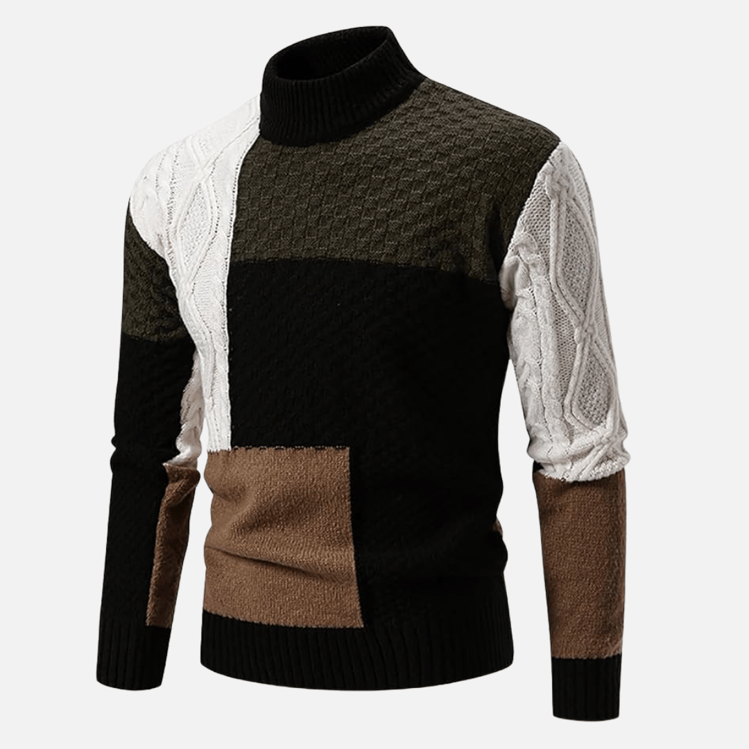 Élanor Luxe Patchwork Sweater van Hoogwaardig Katoen – Loose Fit Crewneck